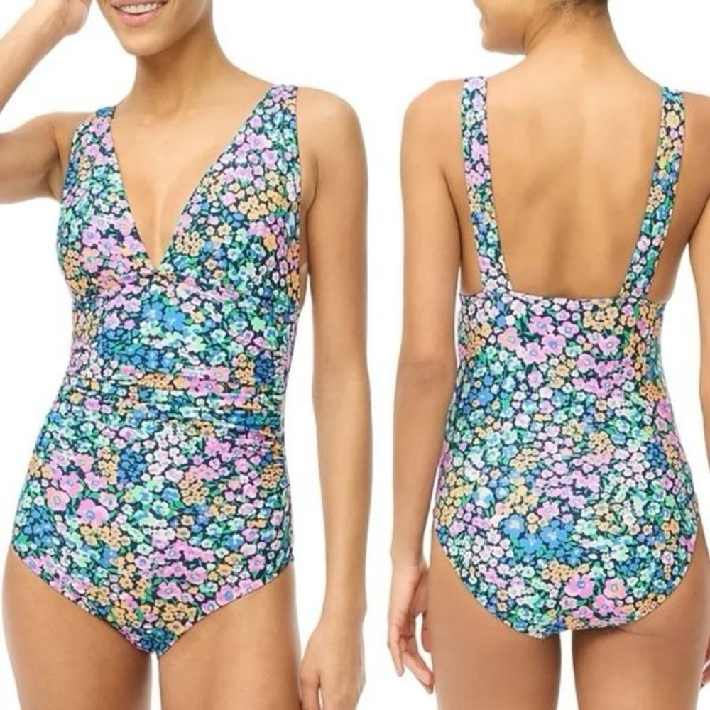 J. Crew Floral One-Piece Swimsuit in Blue, Pink, Yellow